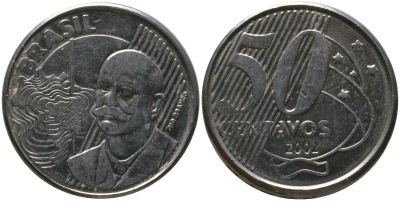 Бразилия 50 сентаво 2002 KM 651a, Schon 159a, Bentes 780 нержавеющая сталь 4523-352