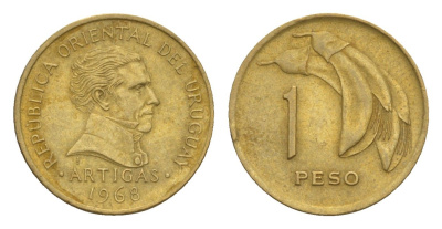 Уругвай 1 песо 1968 KM 49 никель латунь 4649-757