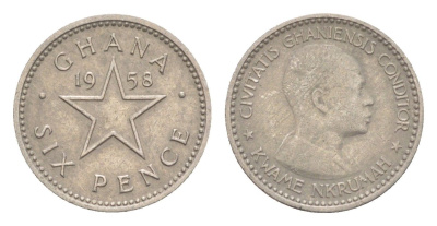 Гана 6 пенсов 1958 год-тип KM 4 медно-никель 4651-852