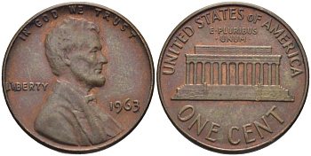 США 1 ЦЕНТ 1963 ЛИНКОЛЬН KM 201 медь цинк 26-1631
