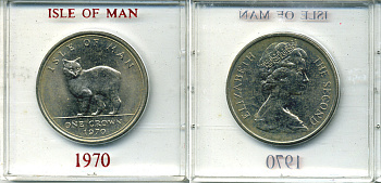 Остров Мэн 1 крона 1970 кошка Мэна, в оригинальной пластиковой коробке KM 18 медно-никель UNC 6-6-1-63