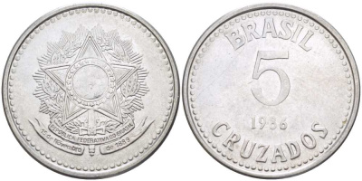 Бразилия 5 крузадо 1986 реформа (1986-1989) KM 606 нержавеющая сталь 28-331