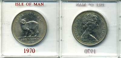 Остров Мэн 1 крона 1970 кошка Мэна, в оригинальной пластиковой коробке KM 18 медно-никель UNC 6-6-1-63