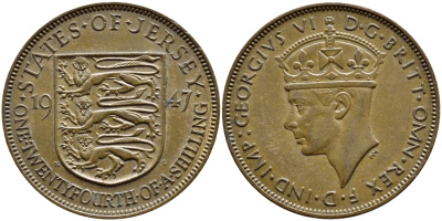 Джерси 1/24 шиллинга 1947 Георг VI (1936-1952) KM 18 бронза 51-4316