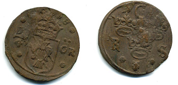 Швеция 1/4 эре 1638 Кристина (1632-1654), была в обращении на территории России медь 53-916