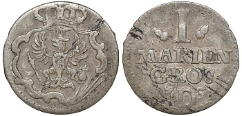 Бранденбург-Пруссия 1 мариенгрошен 1753 D, Фридрих II Великий (1740-1786) KM 215, Olding 256 b серебро 1531-1042