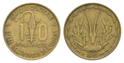Западная Африка (BCEAO) 10 франков 1959 Центральный банк государств Западной Африки KM 1 медь алюминий 4642-225