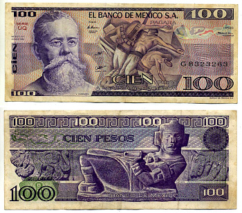 Мексика 100 песо 1982 25 марта 1982 Pick 74c бумага VF 2196-23-2-1