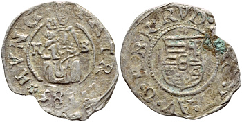 Венгрия 1 денар 1585 КВ, Рудольф II Габсбург (1576-1612), мадонна с младенцем  серебро    1530-345