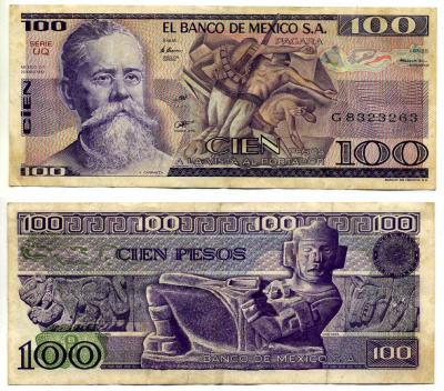 Мексика 100 песо 1982 25 марта 1982 Pick 74c бумага VF 2196-23-2-1