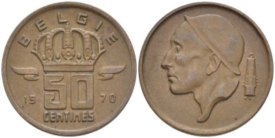 Бельгия 50 сантимов 1970 Belgie, Бодуэн I (1951-1993) KM 149.1 бронза 116-1024