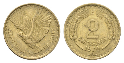Чили 2 сентесимо 1970 KM 193 алюминиевая бронза 4664-427