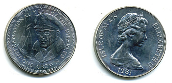 Остров Мэн 1 крона 1981 Международный год инвалидов, Сэр Фрэнсис Чичестер, яхта КМ 80 медно-никель UNC 58-833