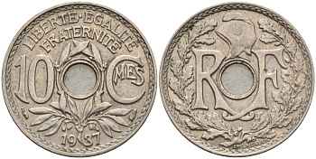 Франция 10 сантимов 1937 KM 866a, Le Franc 138.3 медно-никель 4143-1041