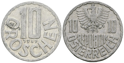 Австрия 10 грошей 1959 KM 2878 алюминий 4135-241