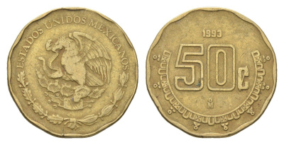 Мексика 50 сентаво 1993 KM 549 алюминиевая бронза 4664-762