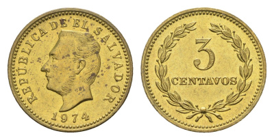 Сальвадор 3 сентаво 1974 год-тип KM 148 никель латунь UNC 4668-542