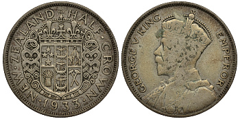 Новая Зеландия 1/2 кроны 1933 Георг V (1910-1936) KM 5 серебро 272-513