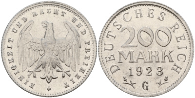 Германия 200 марок 1923 G KM 35, J. 304 алюминий 4595-244