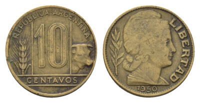 Аргентина 10 сентаво 1950 KM 41 алюминиевая бронза 4679-457