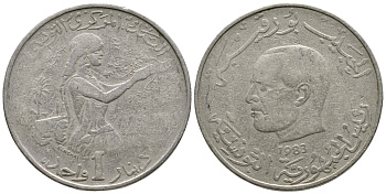 Тунис 1 динар 1983 FAO, сбор урожая KM 304 медно-никель 25-631