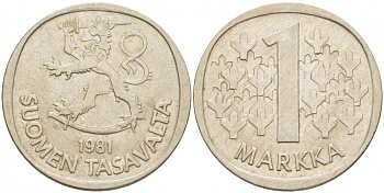 ФИНЛЯНДИЯ 1 МАРКА 1981 K KM 49а медно-никель UNC 3718-935