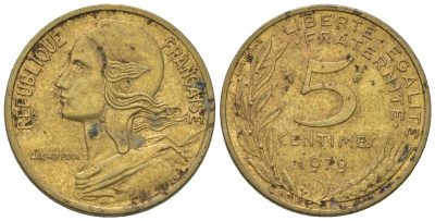 Франция 5 сантимов 1979 тип Марианна KM 933 медь алюминий никель 4668-1221