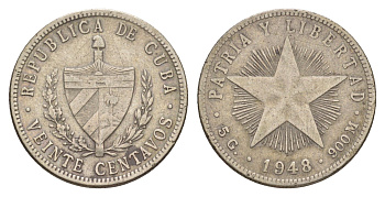 Куба 20 сентаво 1948 KM 13 серебро 4646-535