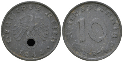 Германия 10 рейхспфеннигов 1944 B J. 371, KM 101 цинк 36-452