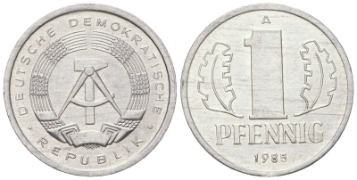 ГДР 1 пфенниг 1985 A KM 8.2 алюминий aUNC 201-633