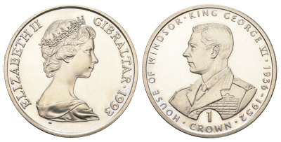 Гибралтар 1 крона 1993 Виндзорская династия - Король Георг VI KM 142 медно-никель BU 11-087-33