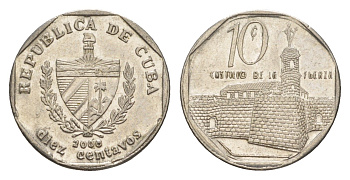 Куба 10 сентаво 2000 форт в Гаване Ла-Фуэрса KM 576.2, JMA MC20, Schoen 714 сталь плакированная никелем 4644-745