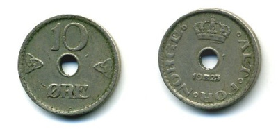 НОРВЕГИЯ 10 ЭРЕ 1925 KM 383 медно-никель 04-1043