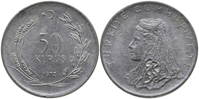 Турция 50 курушей 1972 Анатолийская невеста KM 899 нержавеющая сталь 4541-724