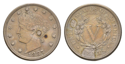 США 5 центов 1887 KM 112 медно-никель 1520-1122