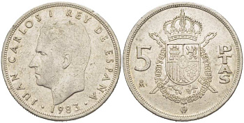 Испания 5 песет 1983 Хуан Карлос I (1975-2014) KM 823 медно-никель 217-454