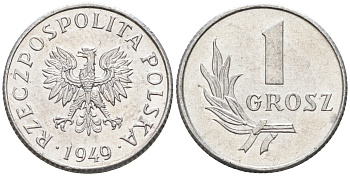 Польша 1 грош 1949 год тип KM 39 алюминий  UNC  4567-159
