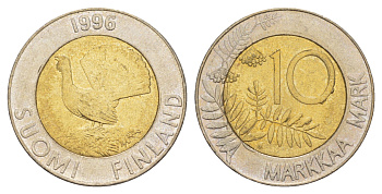 Финляндия 10 марок 1996 KM 77 биметалл aUNC 4648-641