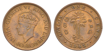 Цейлон 1 цент 1945 KM 111a бронза 4595-113