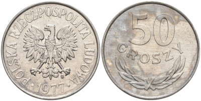 ПОЛЬША 50 ГРОШЕЙ 1977 MW KM 48.1 алюминий UNC 68-351