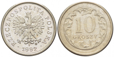 Польша 10 грошей 1992 MW KM 279 медно-никель UNC 112-815