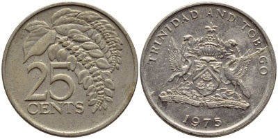 Тринидад и Тобаго 25 центов 1975 цветок дикая пуансеттия KM 28 медно-никель 4396-669