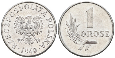 Польша 1 грош 1949 год тип KM 39 алюминий  UNC  4567-159