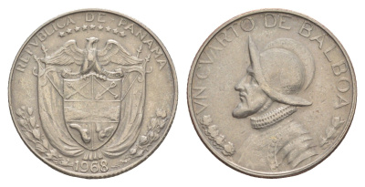 Панама 1/4 бальбоа (25 сентесимо) 1968 KM 11.2a медь плакированная медно-никелем 4642-641