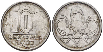 Бразилия 10 сентаво 1989 золотодобыча KM 613 нержавеющая сталь 116-619