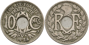 Франция 10 сантимов 1924 KM 866a, Le Franc 138.3 медно-никель 4143-934