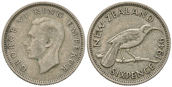 Новая Зеландия 6 пенсов 1946 Георг VI (1936-1952) KM 8 серебро 4621-211