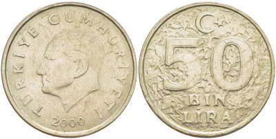ТУРЦИЯ 50000 ЛИР 2000 KM 1056 медь никель цинк 4403-214