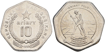 Мадагаскар 10 ариари 1999 KM 27 сталь плакированная никелем 4141-655