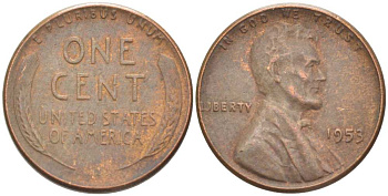 США 1 ЦЕНТ 1953 ЛИНКОЛЬН KM А132 медь цинк 218-1012